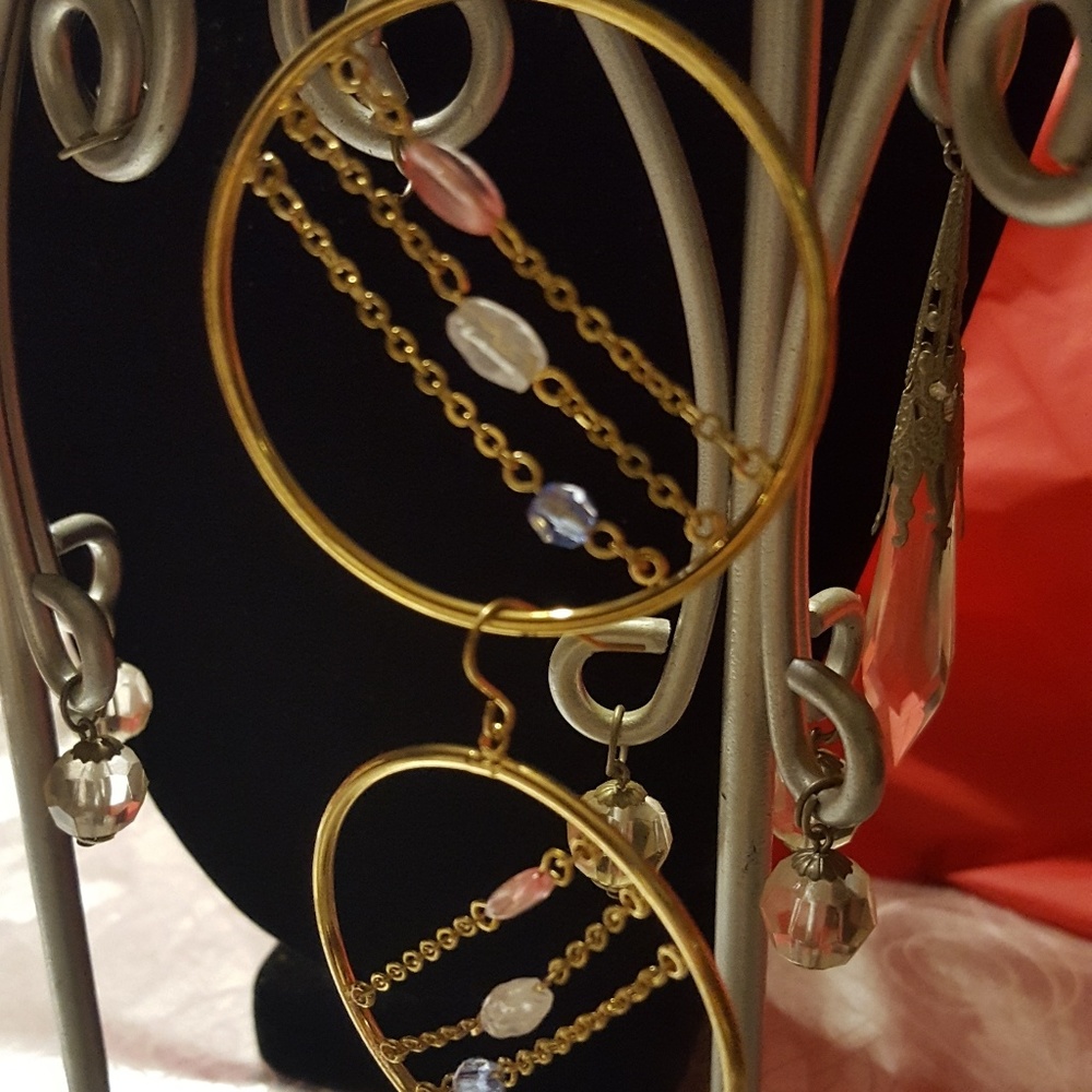 GOLD Finish MultColor beaded Chain  Metallic Hoop